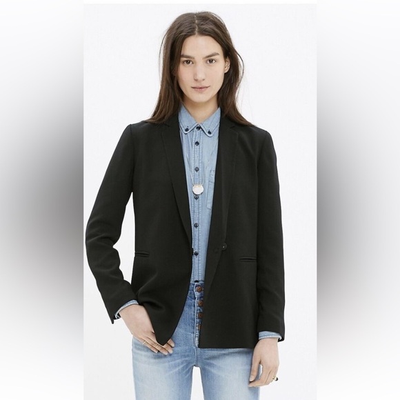 Madewell Women's Lycée Drapey Blazer Black  Size 12 - Picture 1 of 11